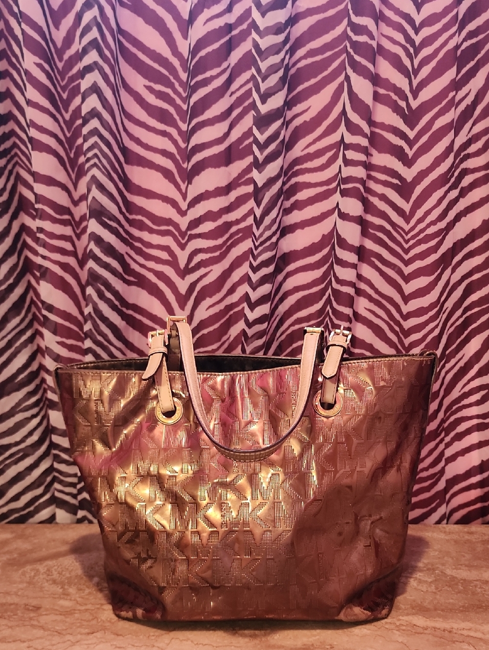 Michael Kors Metallic Gold Tote with Signature MK Embossing